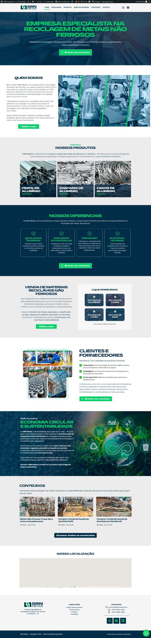 site desenvolvido para a BRN METAIS DE PETROLINA PE